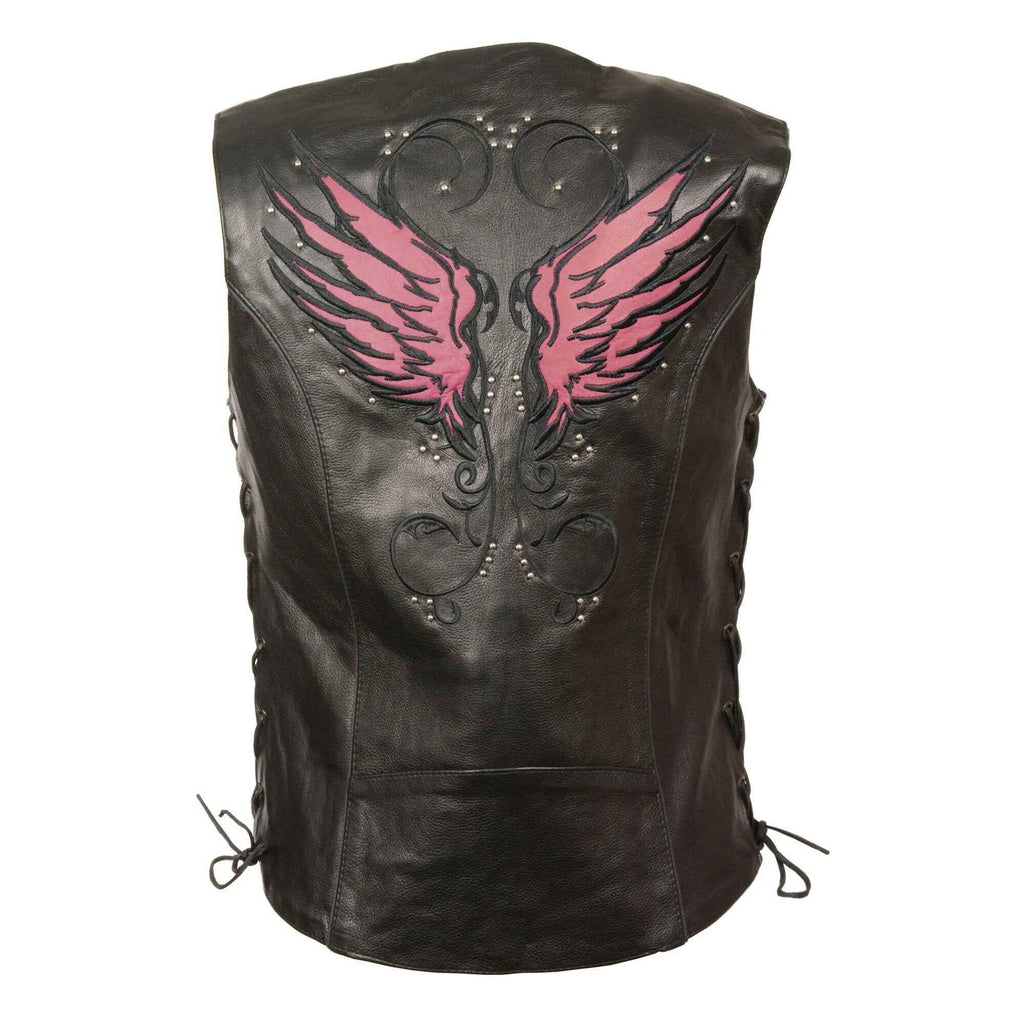 Women's Black Side Laced Motorcycle Leather Vest