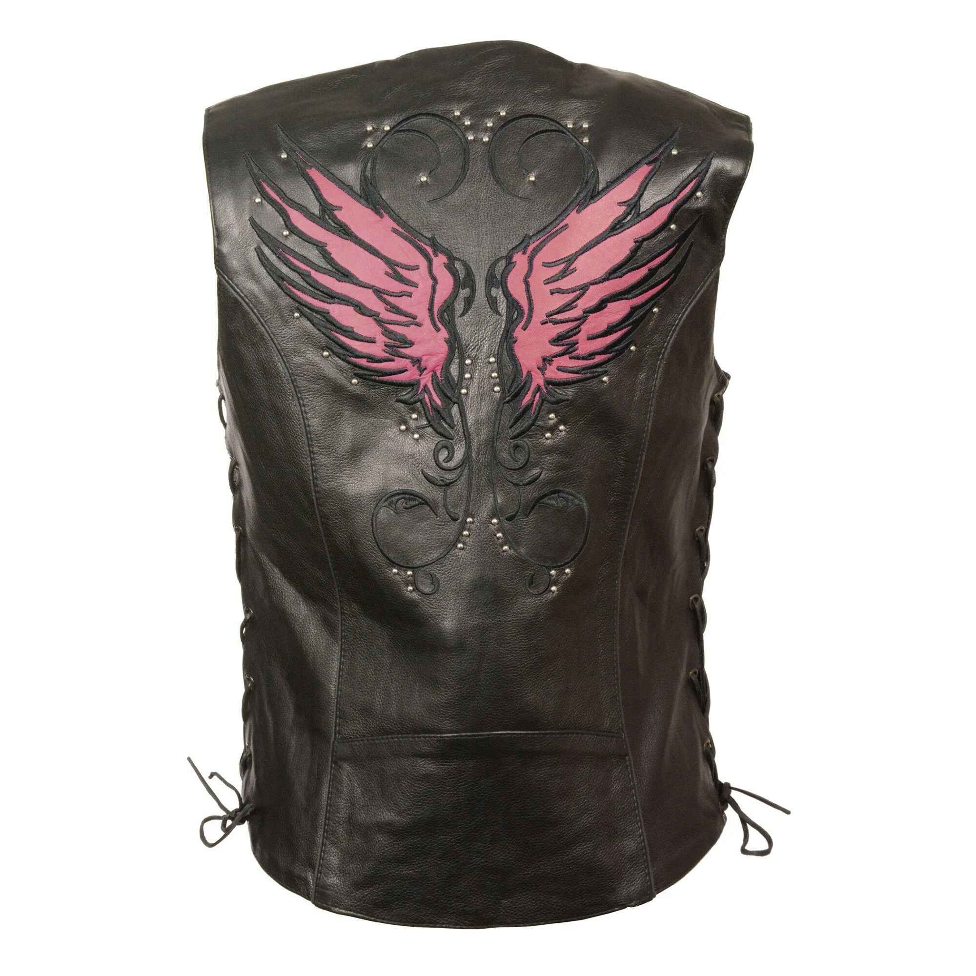 Women's Black Side Laced Motorcycle Leather Vest