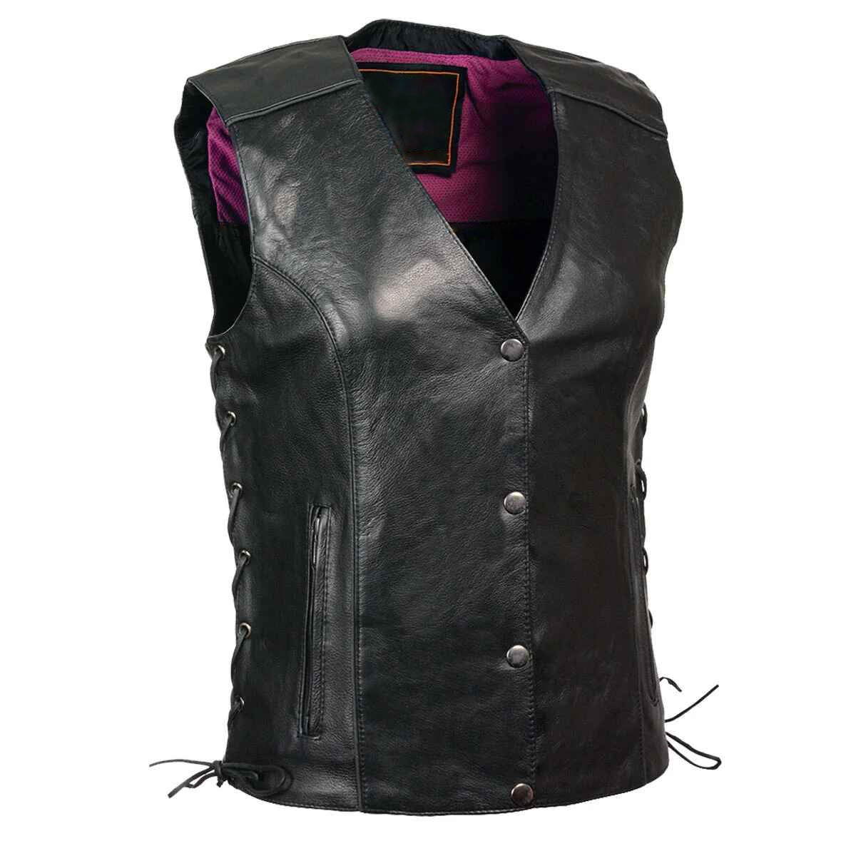Women's Black Side Laced Motorcycle Leather Vest