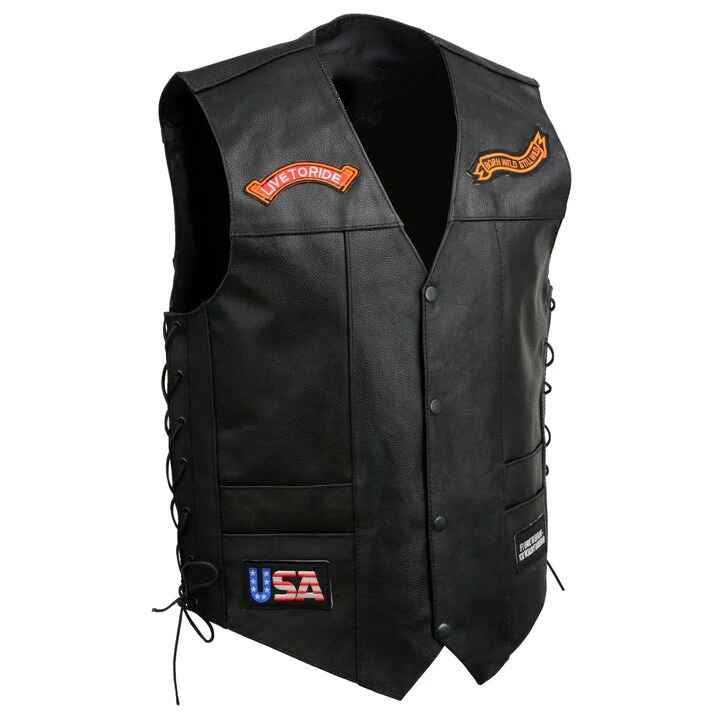 Women's Black Six Patches Motorcycle Leather Vest