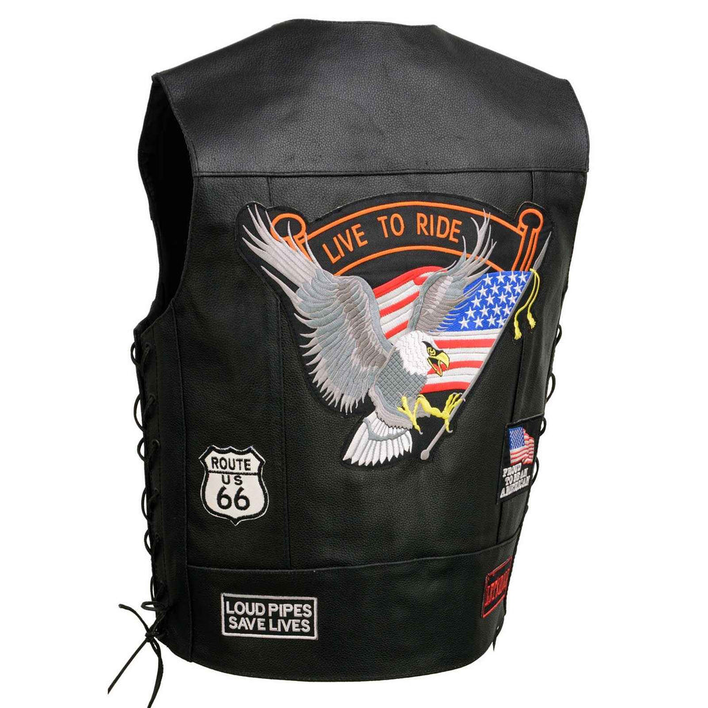 Women's Black Six Patches Motorcycle Leather Vest