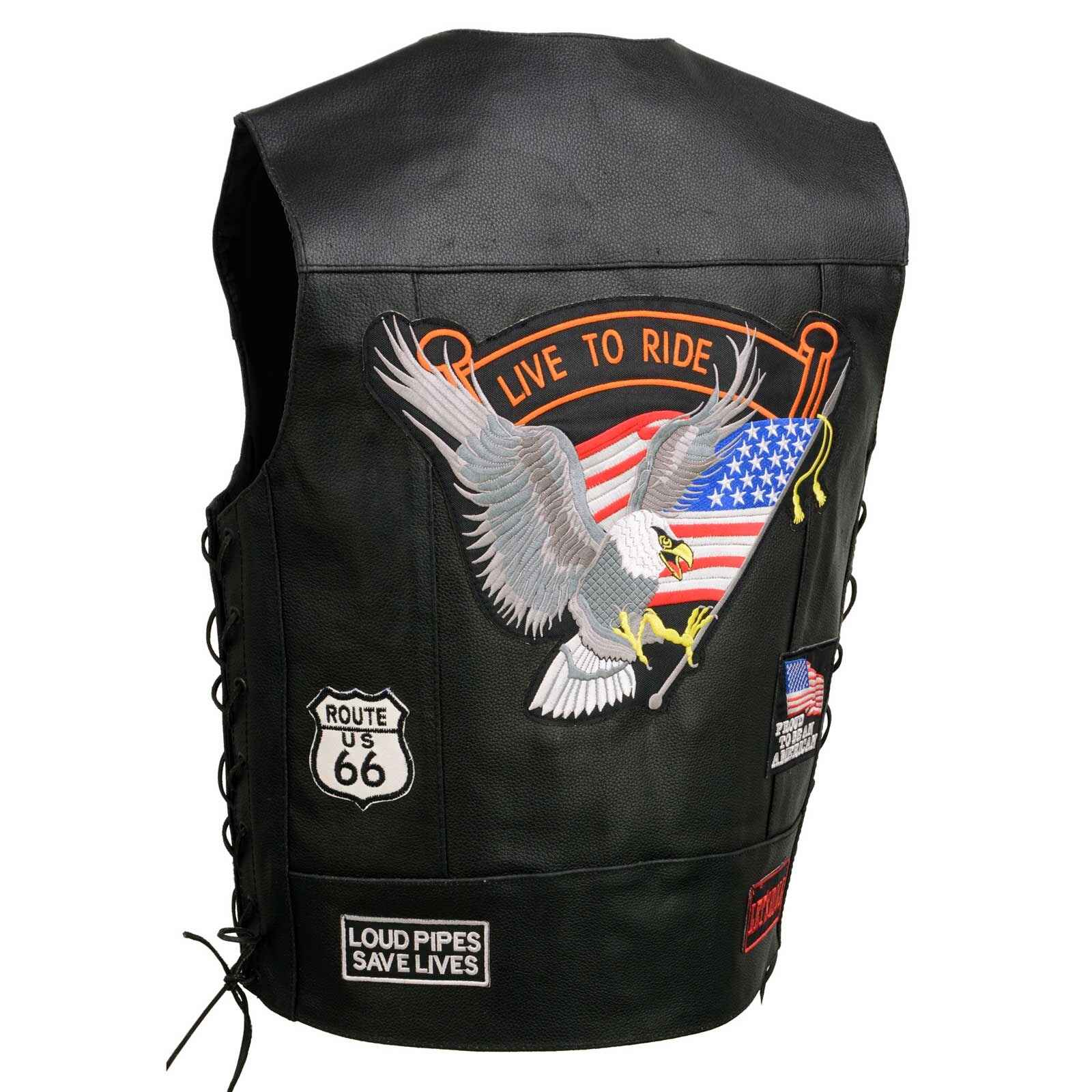 Women's Black Six Patches Motorcycle Leather Vest