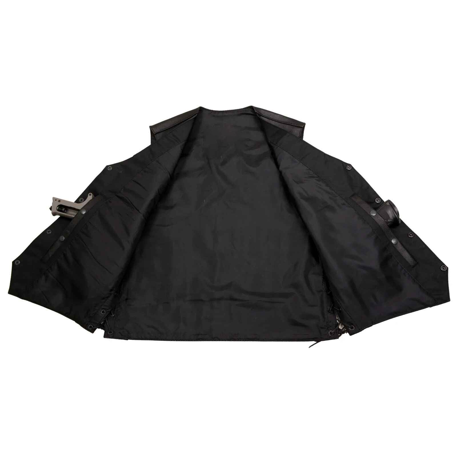 Women's Black Six Patches Motorcycle Leather Vest