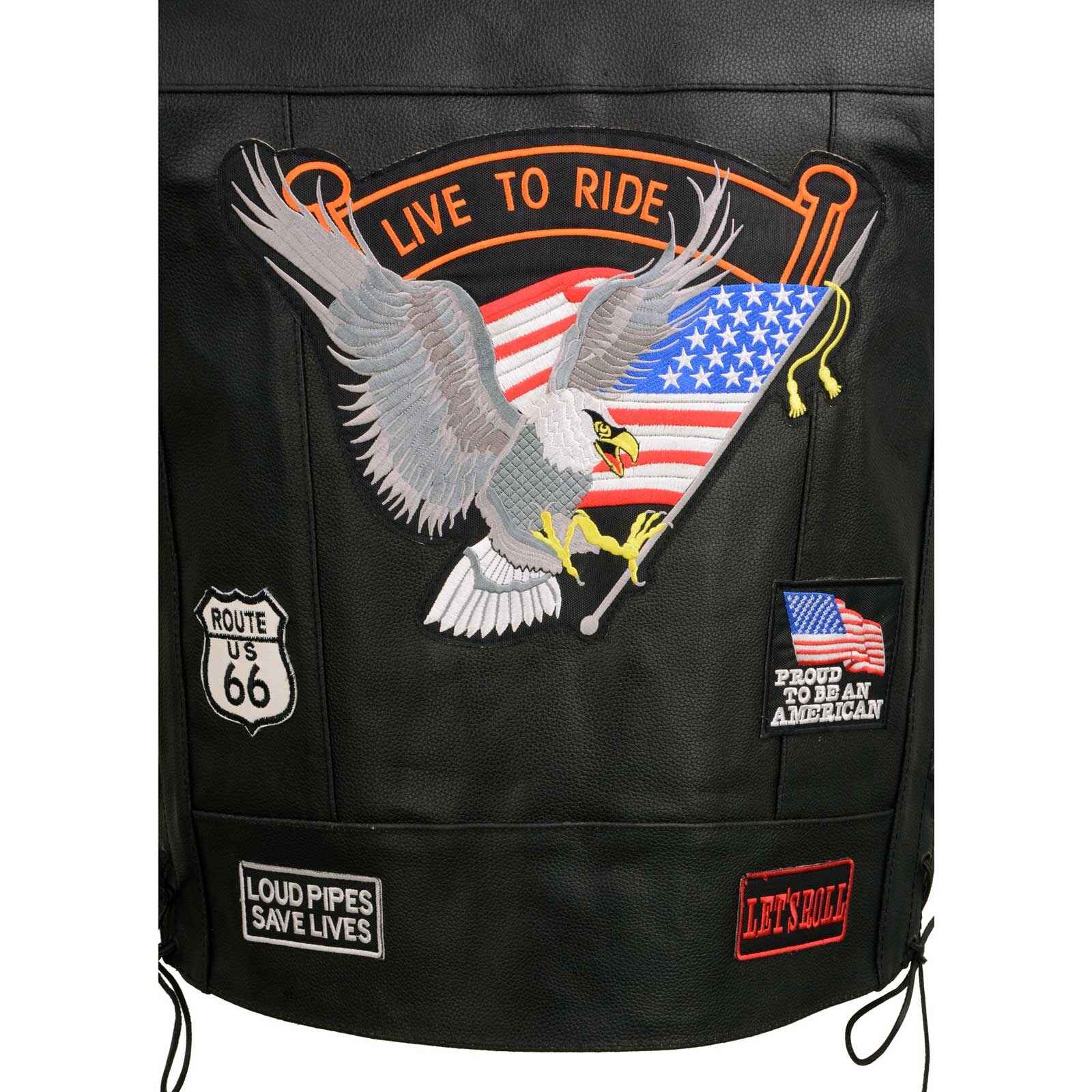 Women's Black Six Patches Motorcycle Leather Vest