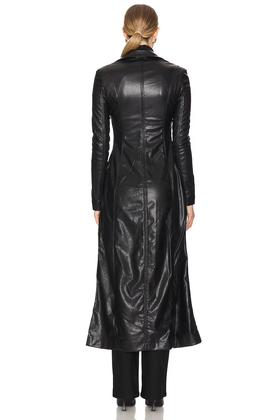 Women's Black Slim Faux Leather Trench Coat