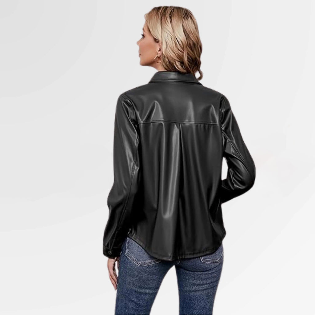 Women's Black Snapped Leather Shirt