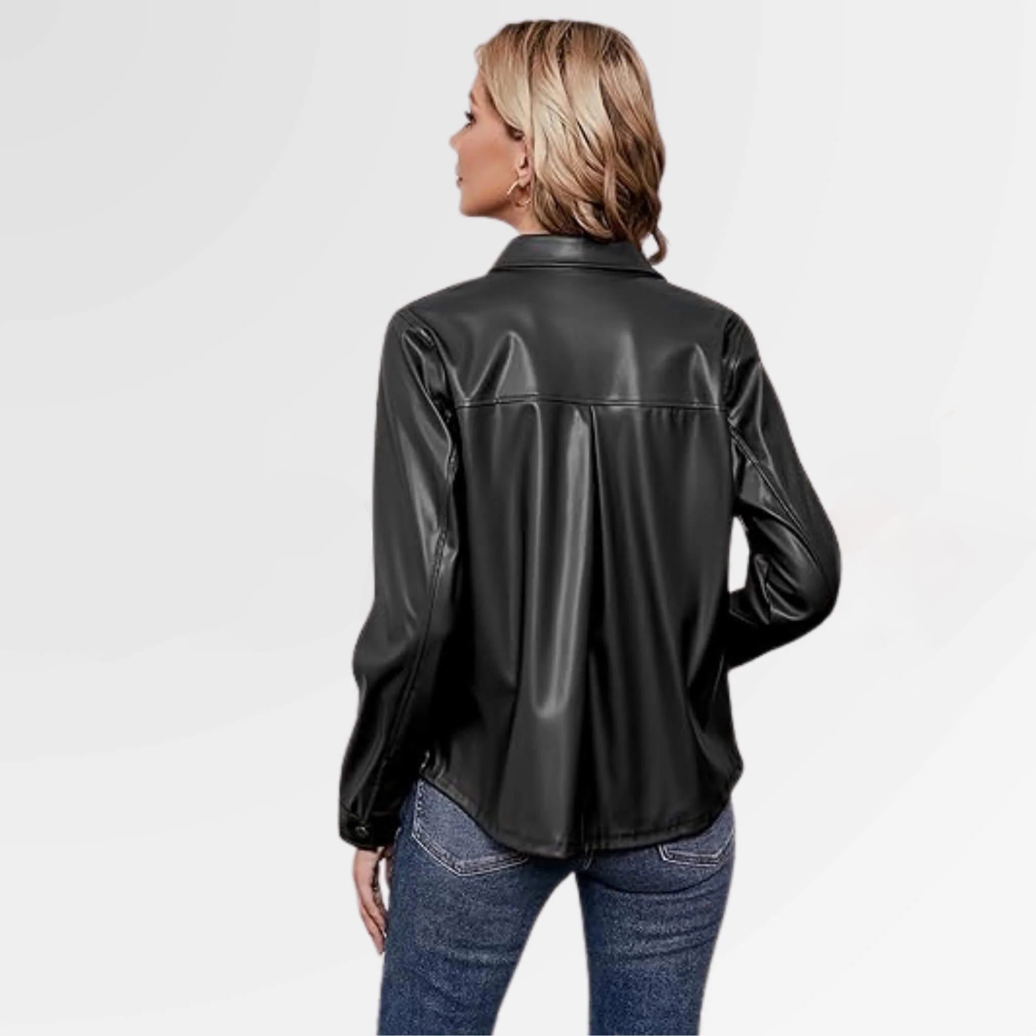 Women's Black Snapped Leather Shirt