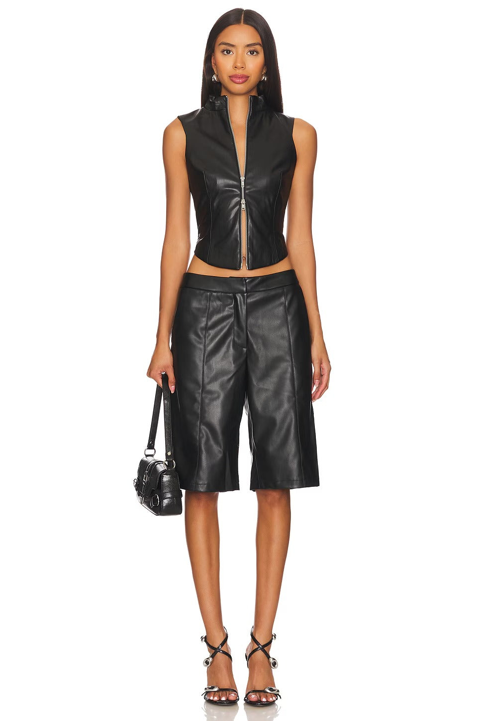 Women's Black Stella Leather Vest