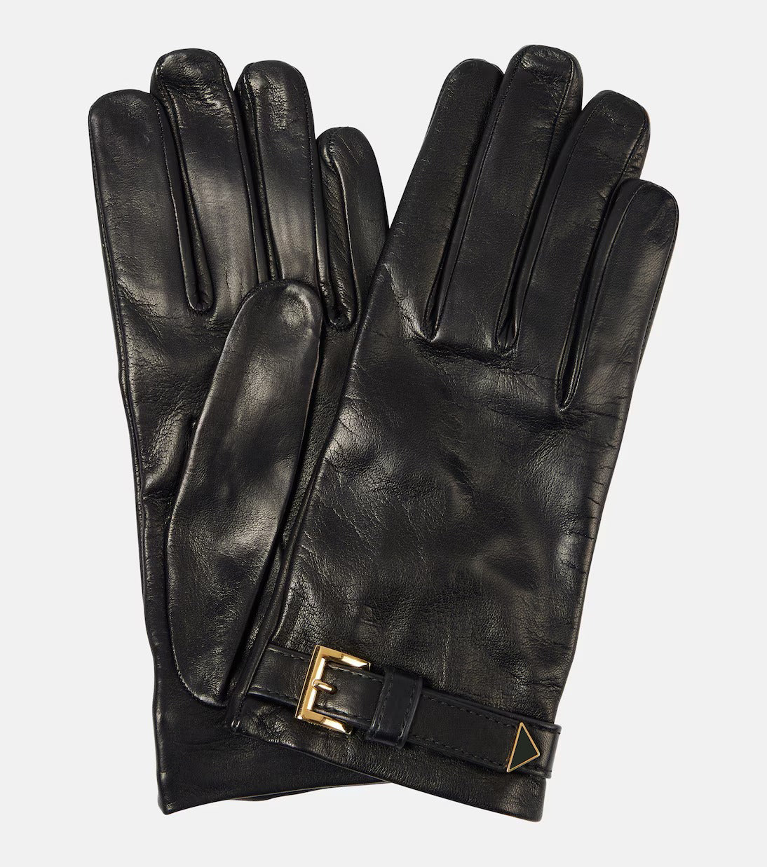 Women's Black Strapped Leather Gloves