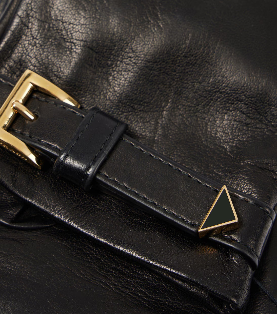 Women's Black Strapped Leather Gloves