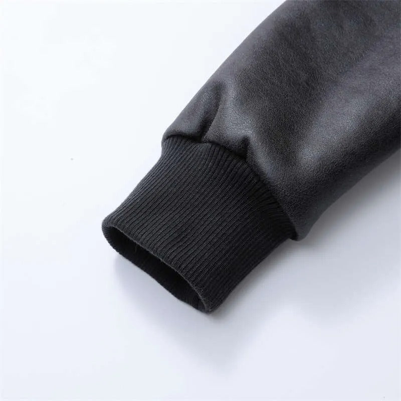 Women's  Black Tailored Fit Faux Leather Bomber Jacket