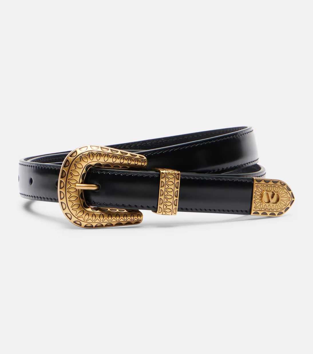 Women's Black V-Logo Leather Belt