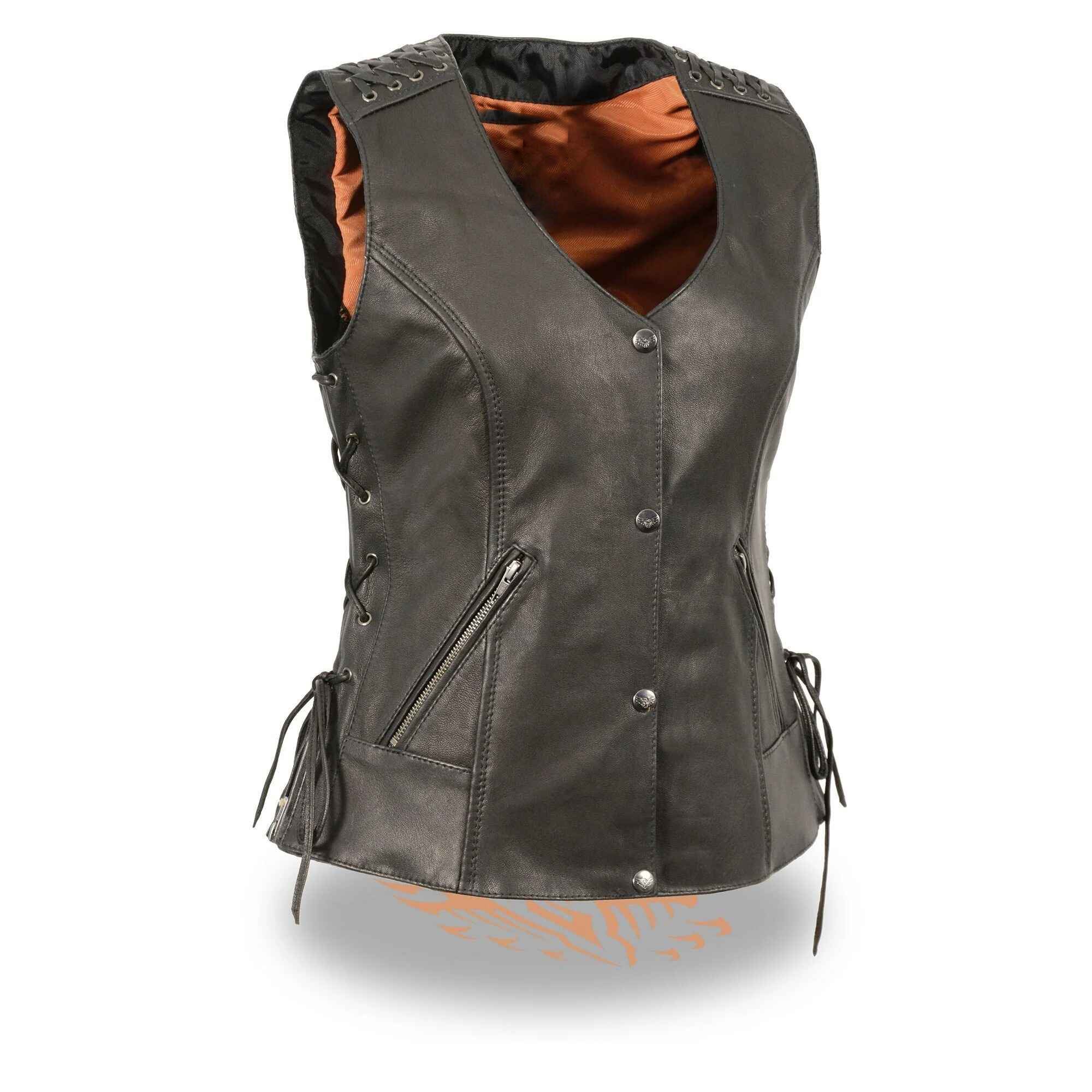 Women's Black V-Neck Leather Vest