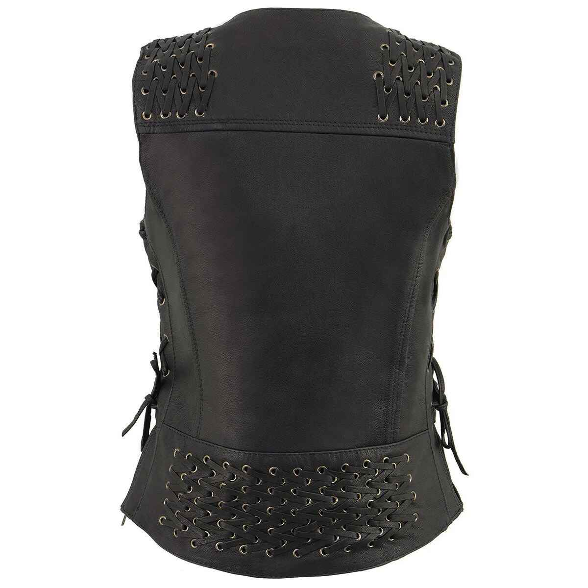 Women's Black V-Neck Leather Vest