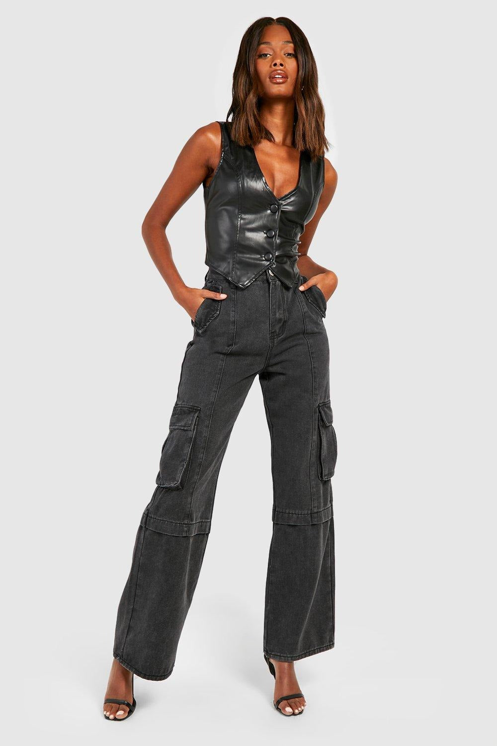 Women's Black Waist Leather Top