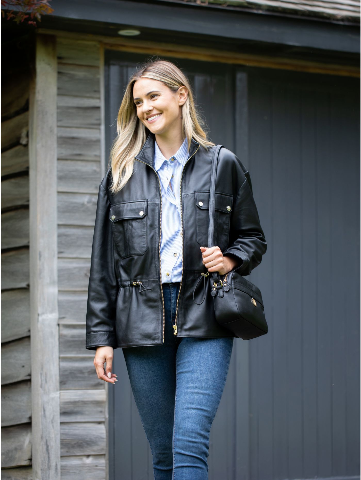 Women's Black Zipper Leather Jacket