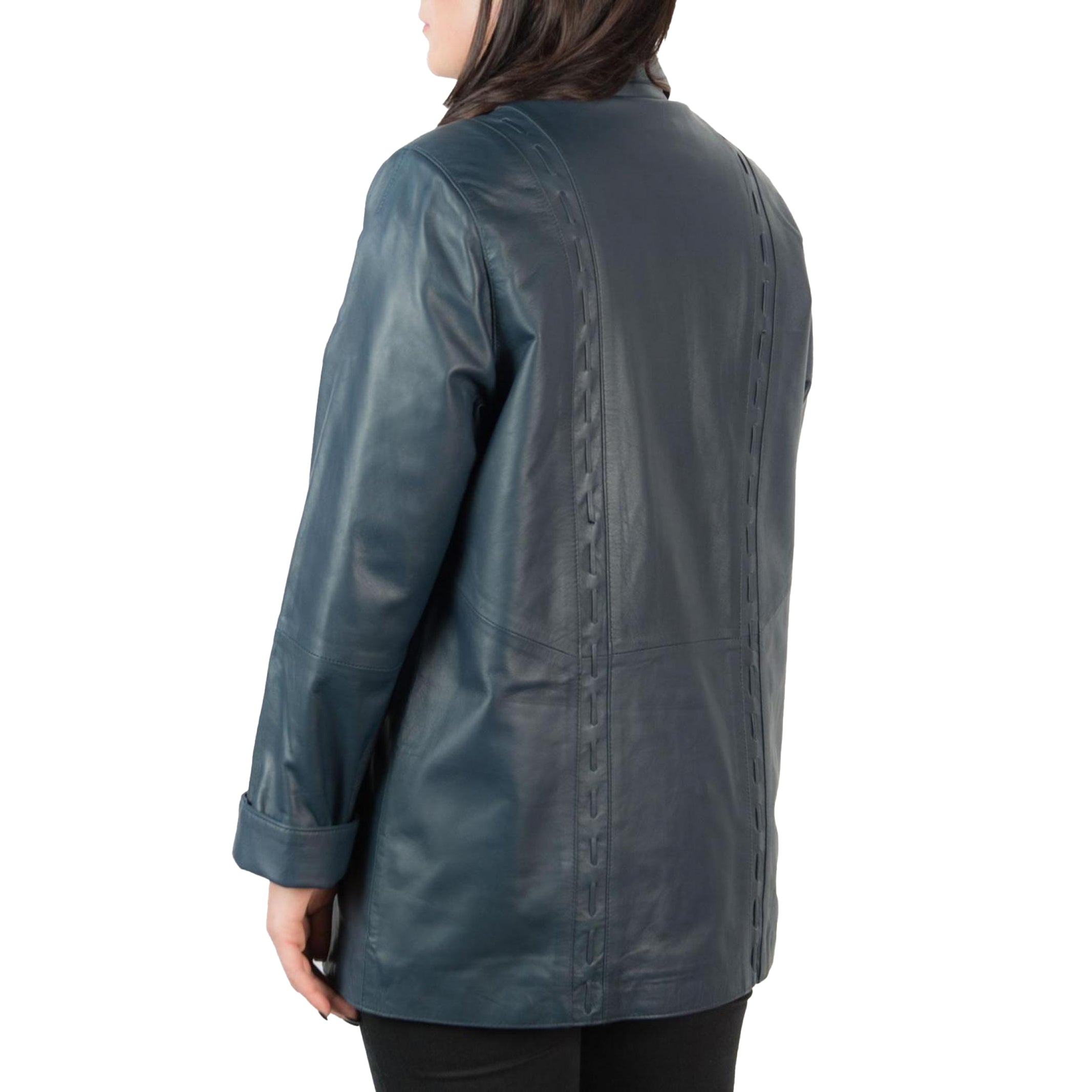 Women's Blue Comfort Fit Leather Coat