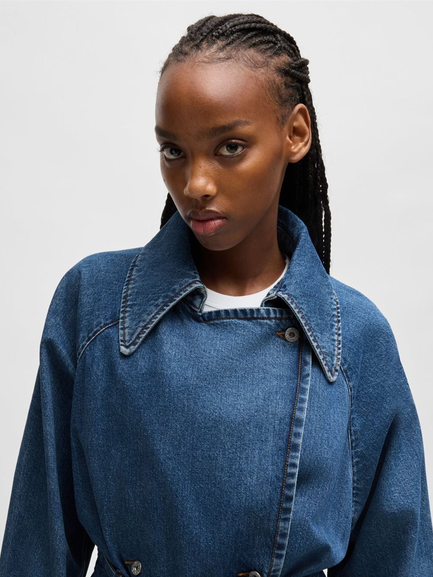 Women's Blue Denim Cotton Trench Coat