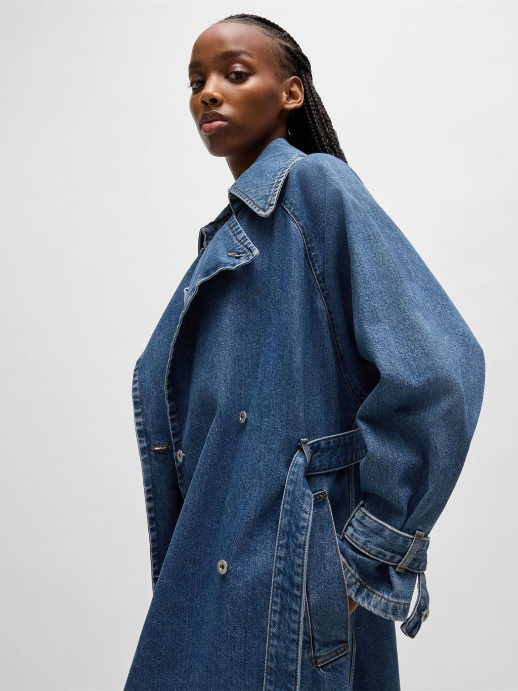 Women's Blue Denim Cotton Trench Coat