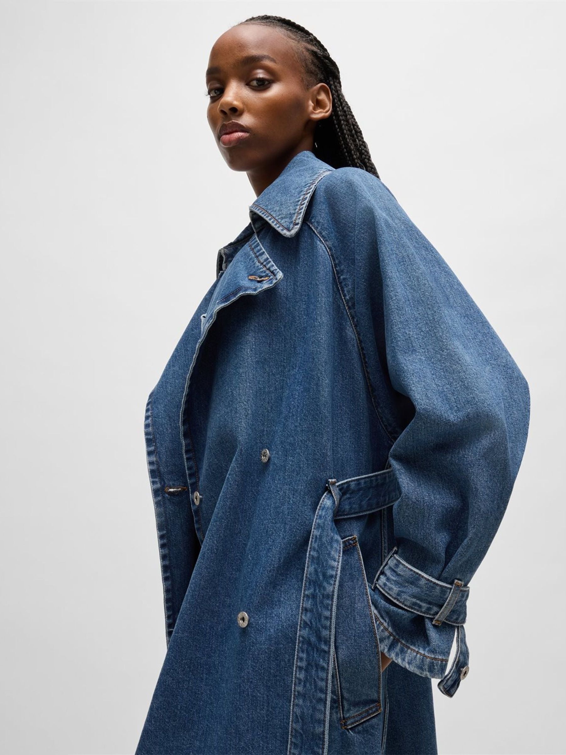 Women's Blue Denim Cotton Trench Coat