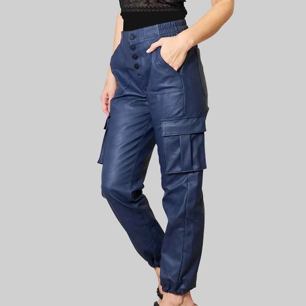 Women’s Blue Leather Cargo Pants