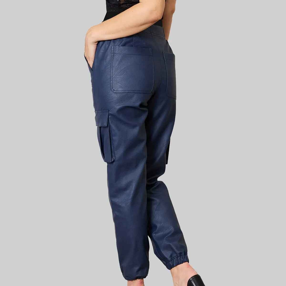 Women’s Blue Leather Cargo Pants