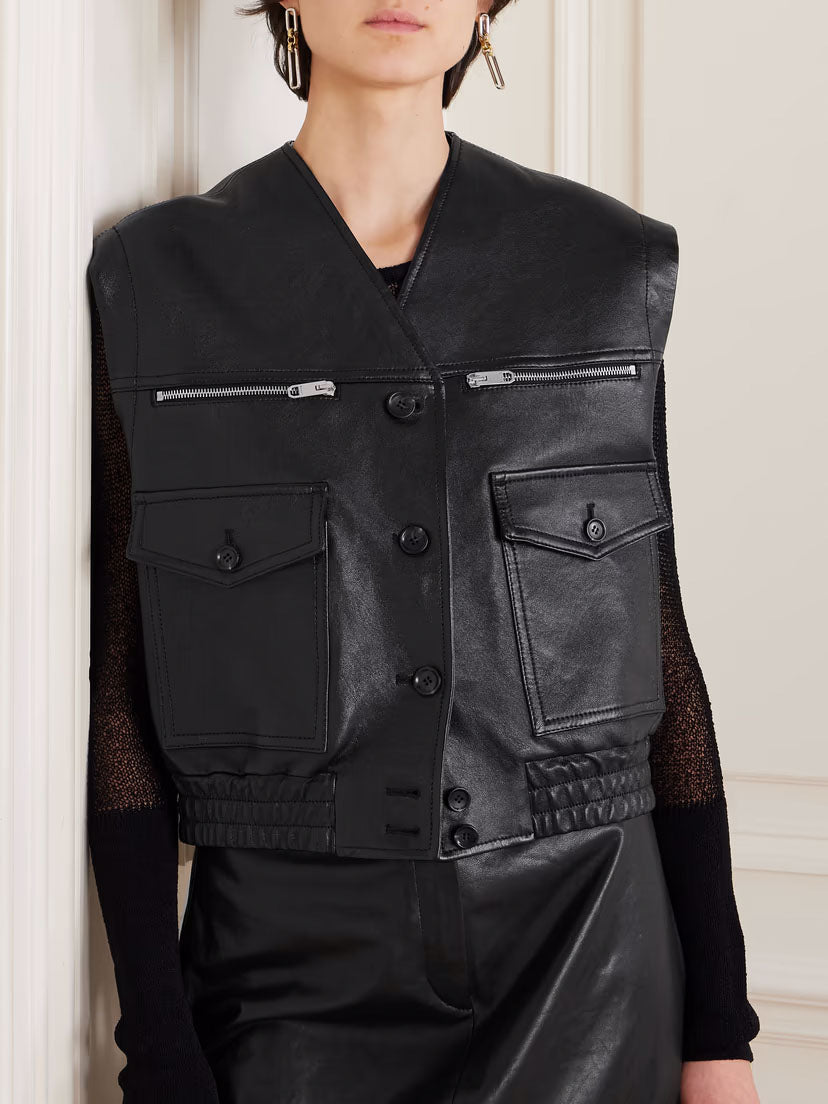 Women's Bomber Style Leather Vest
