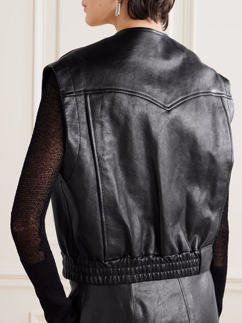 Women's Bomber Style Leather Vest