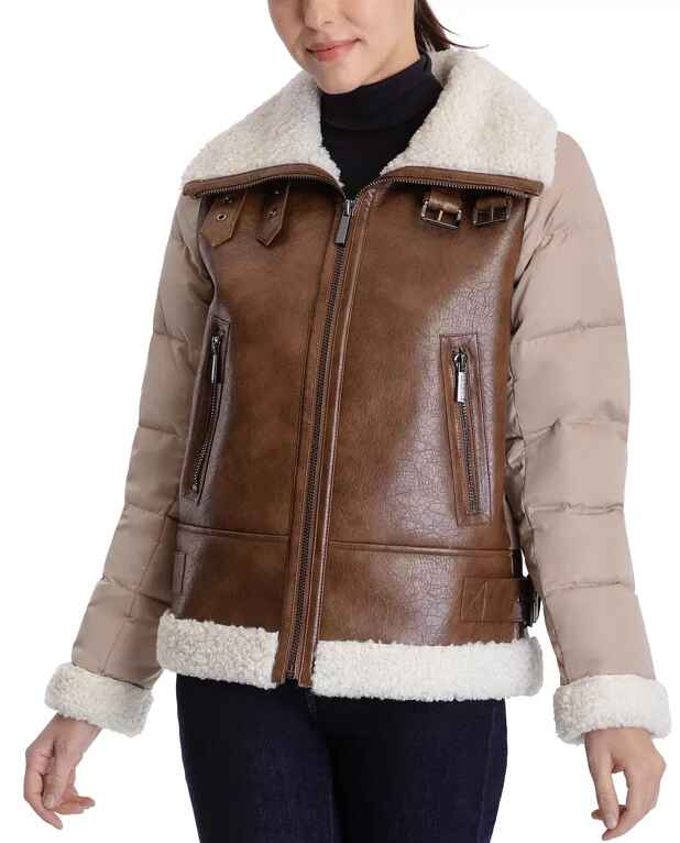 Damen B3 Puffer-Lederjacke aus Shearling in braun