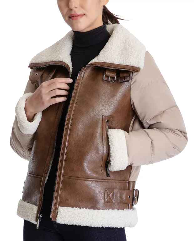 Damen B3 Puffer-Lederjacke aus Shearling in braun