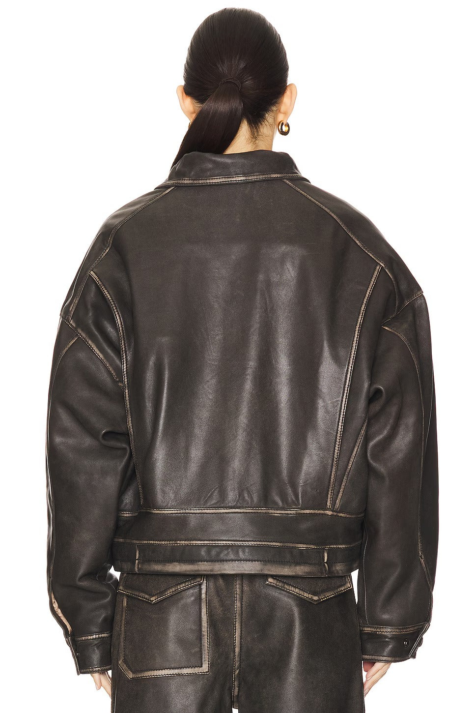 Women's Brown Button Closure Simple Leather Jacket