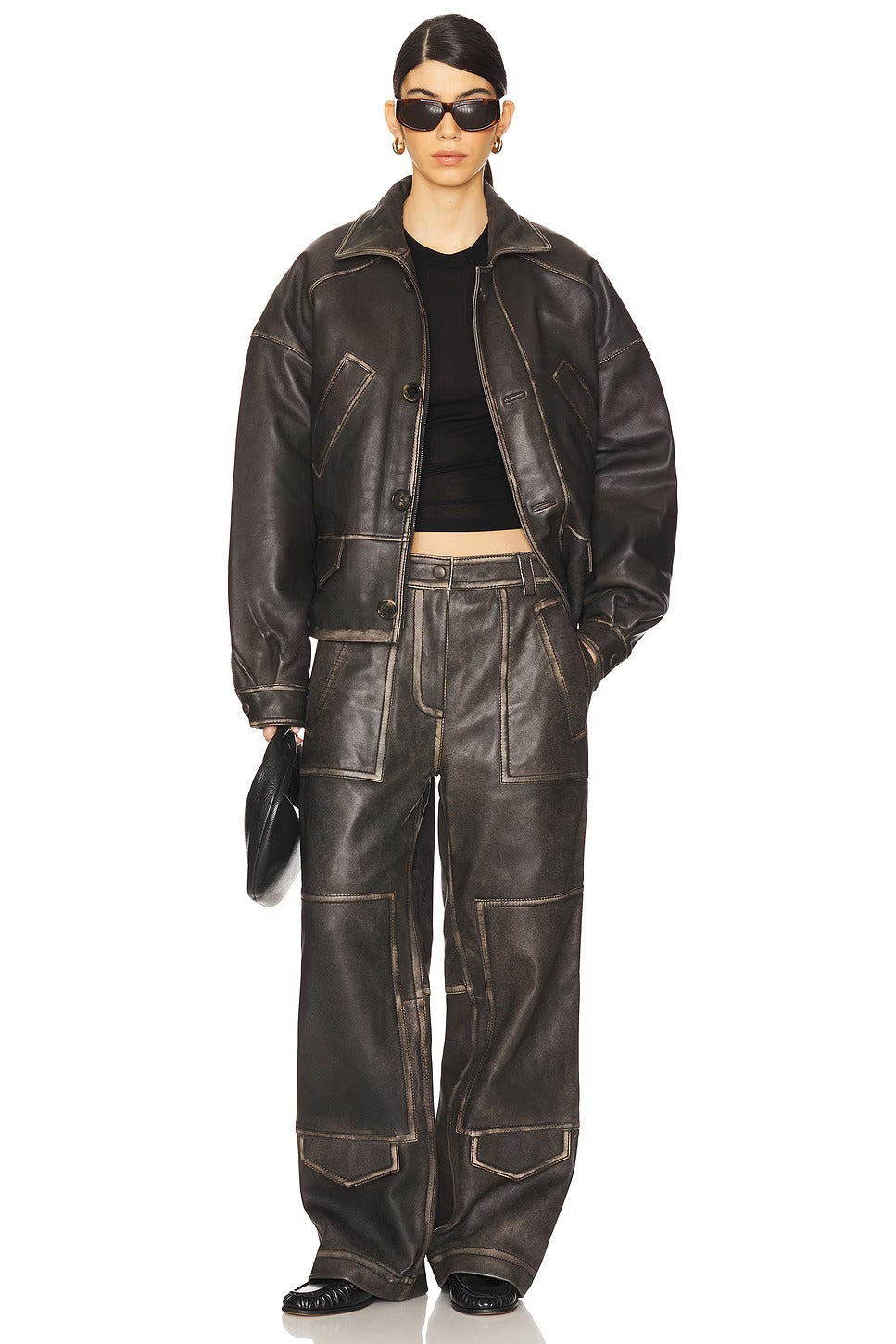 Women's Brown Button Closure Simple Leather Jacket