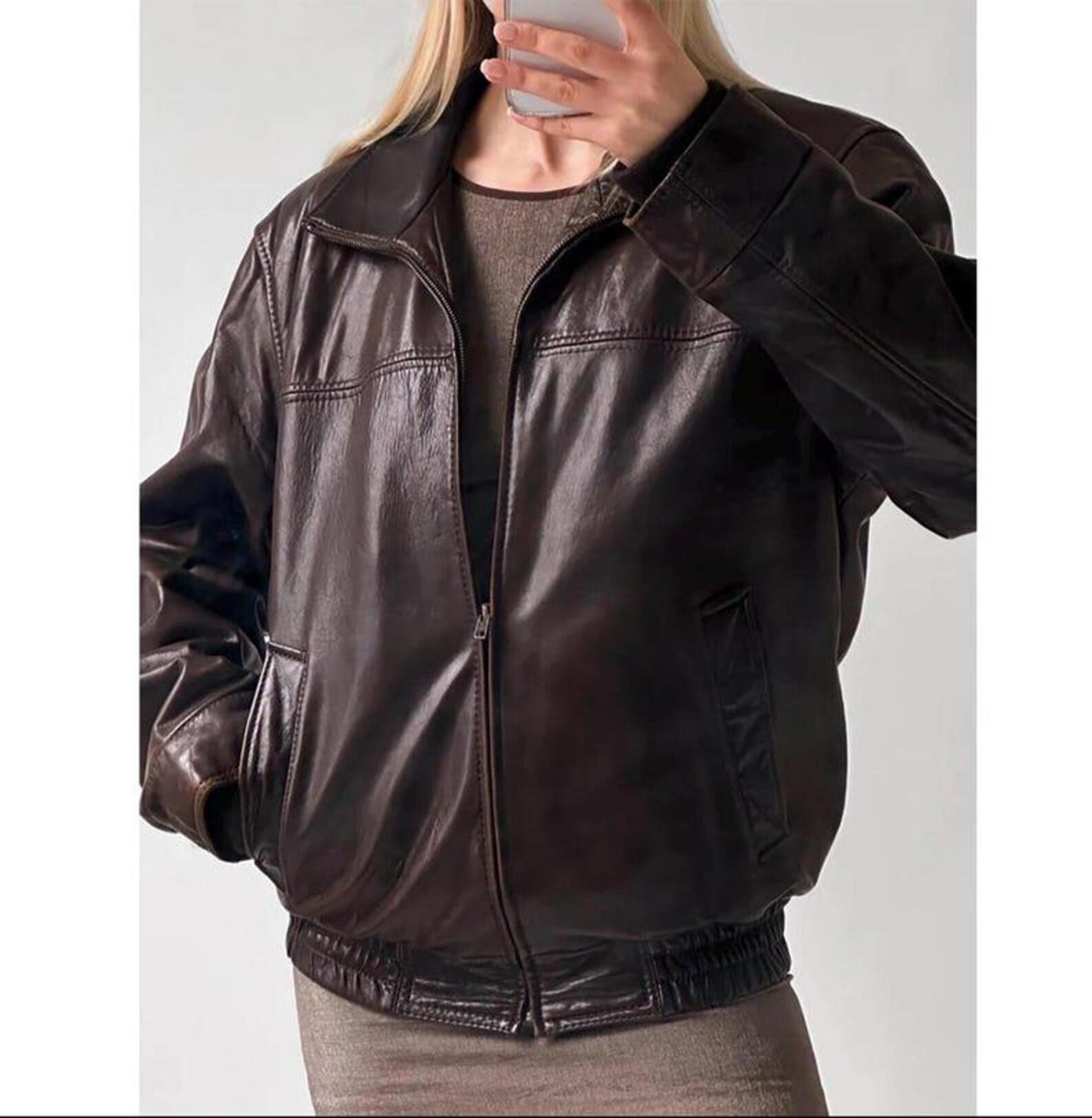 Women's Brown Classic Oversized Fit Sheepskin Leather Jacket