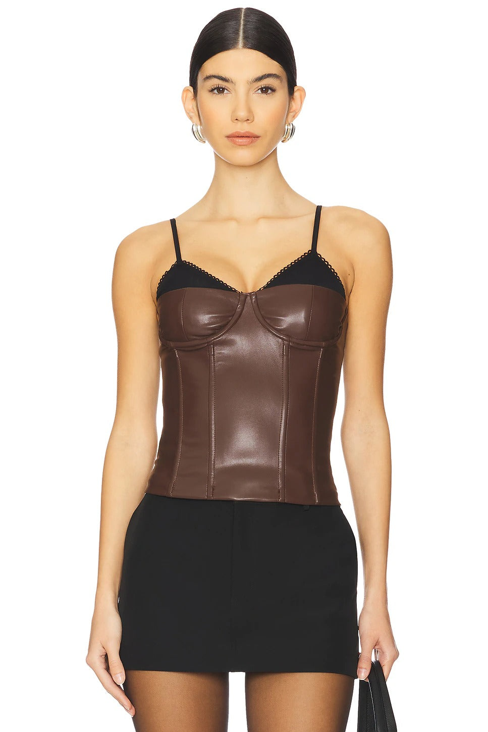 Women's Brown Corset Faux Leather Top