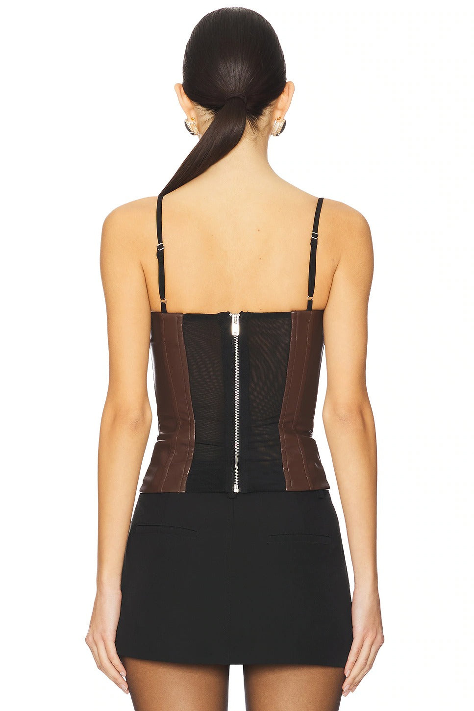 Women's Brown Corset Faux Leather Top