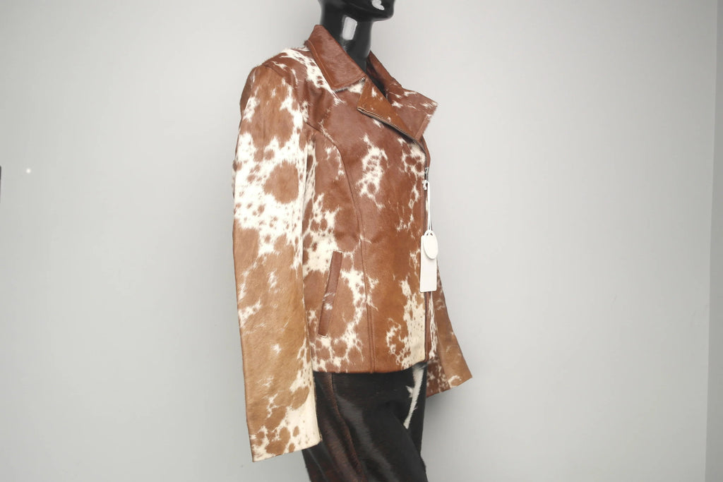 Women's Brown Cow Hair Fringe Style Leather Jacket