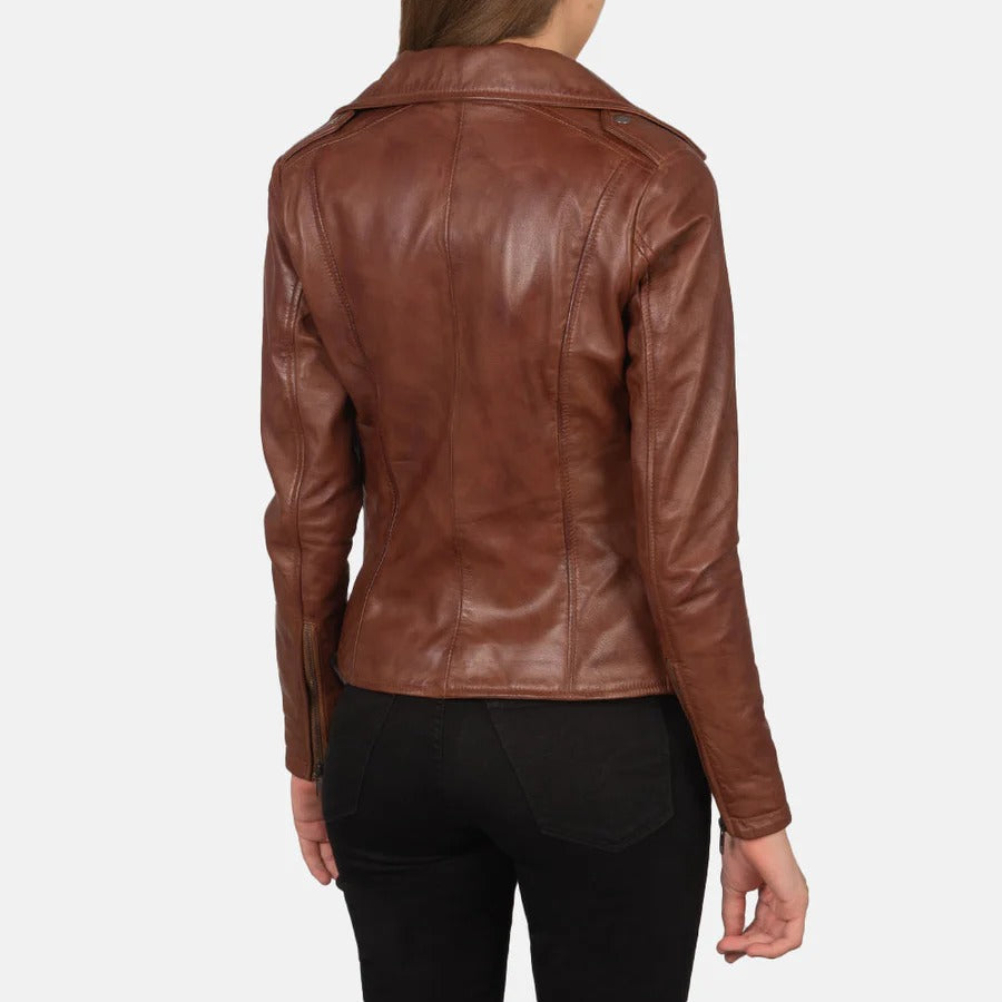 Women's Brown Flashback Leather Biker Jacket