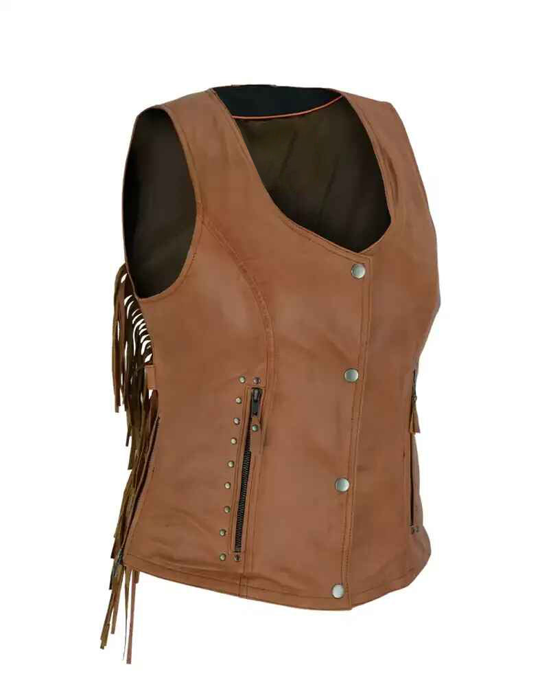 Women's Brown Fringed Leather Vest