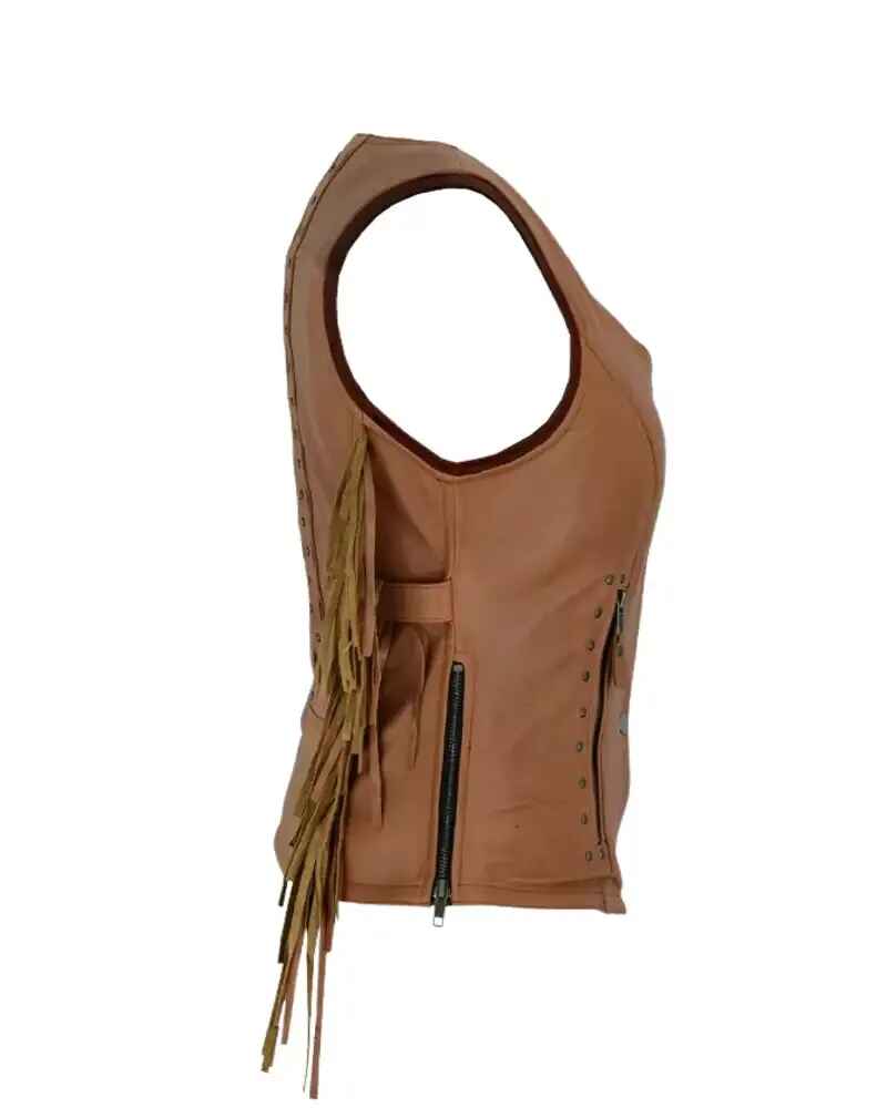 Women's Brown Fringed Leather Vest