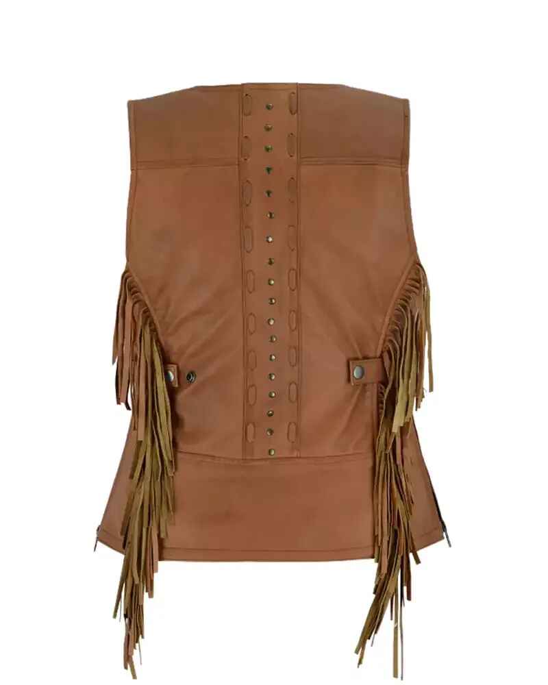Women's Brown Fringed Leather Vest