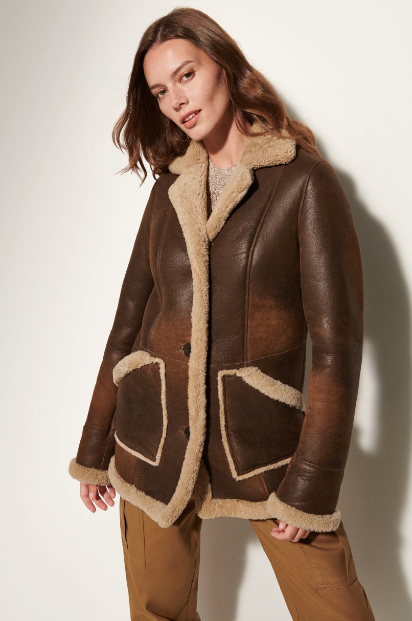 Women's Brown Fur & Sheepskin Leather Coat
