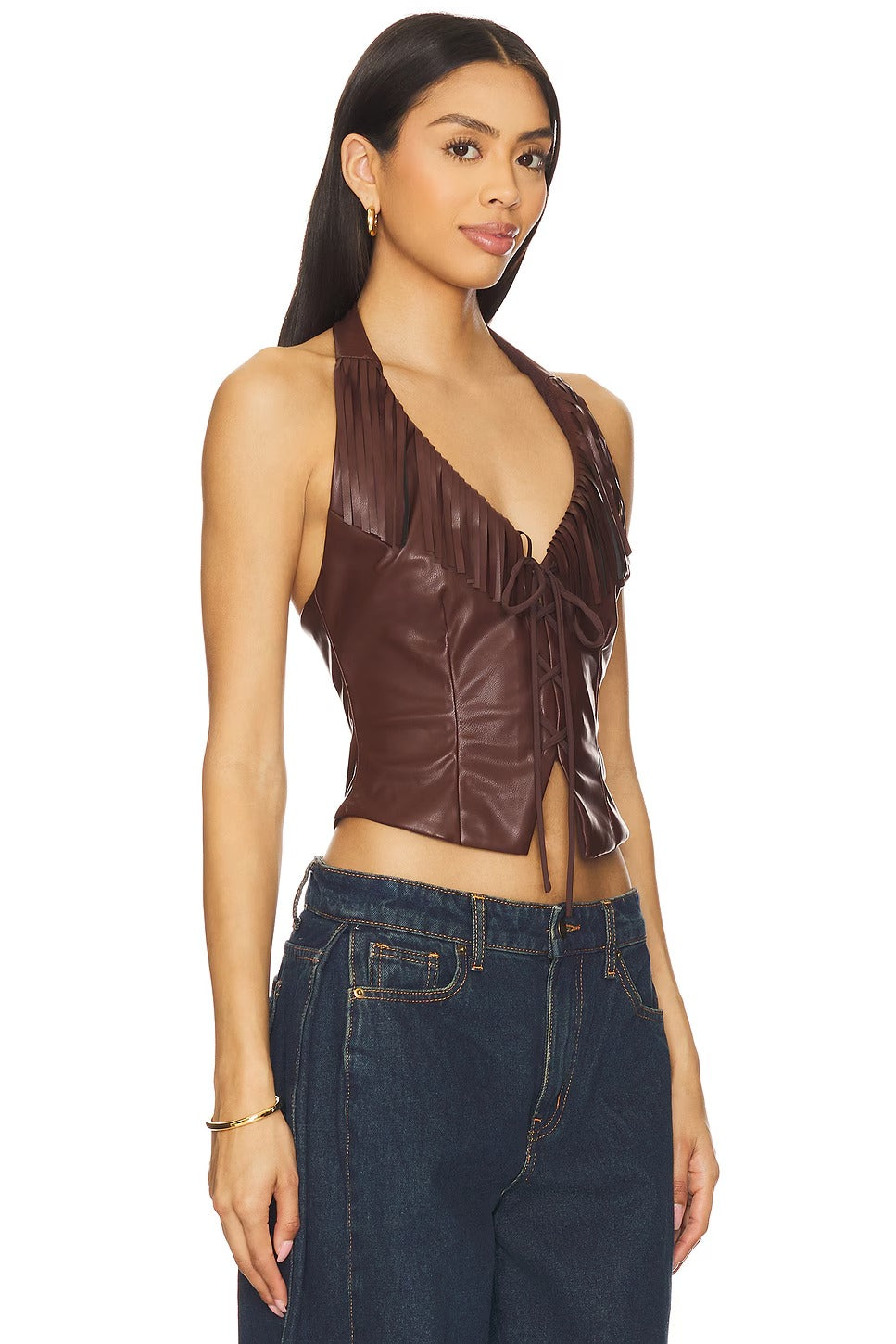 Women's Brown Kay Faux Leather Top