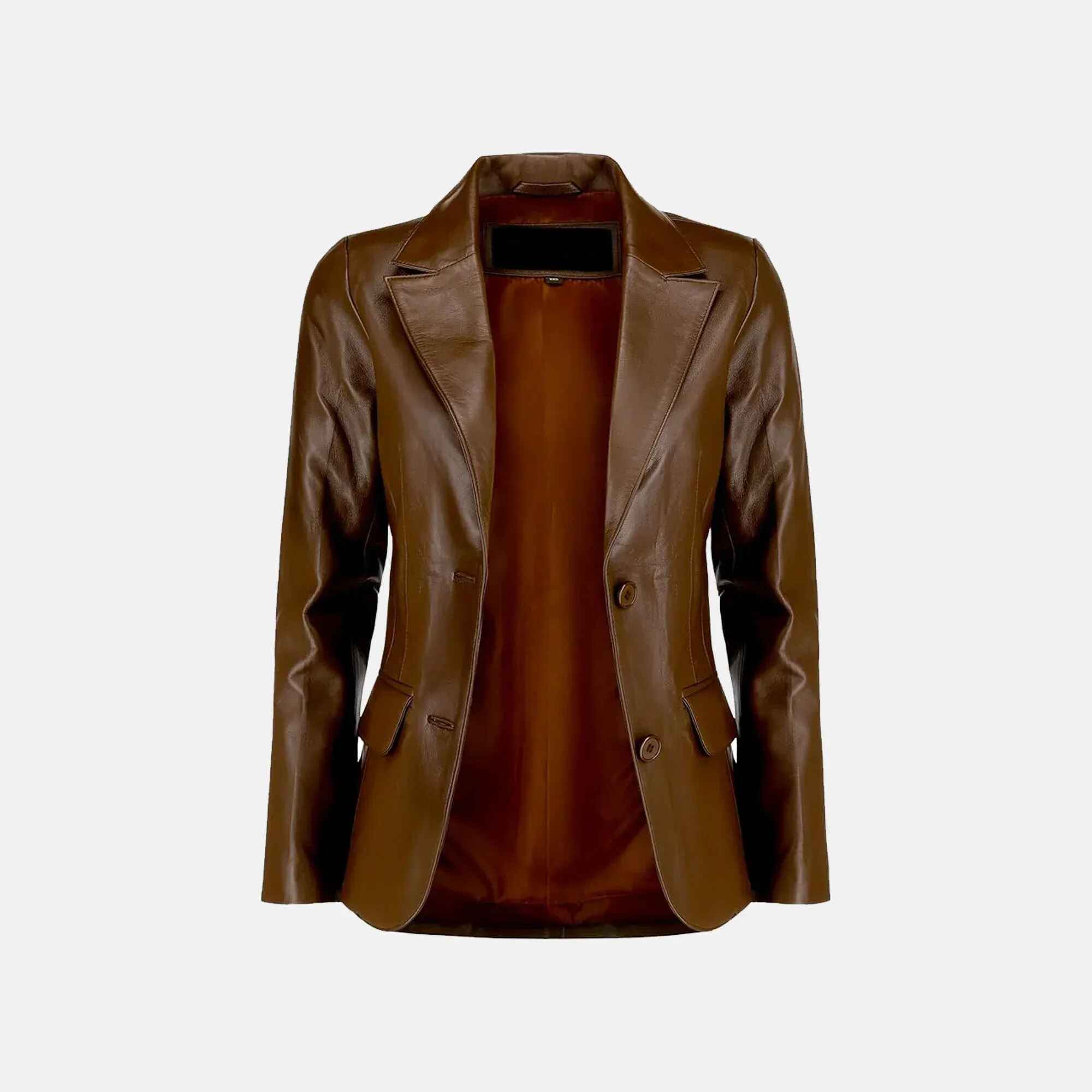 Women's Brown Lavinia Luster Double-Breasted Leather Blazer