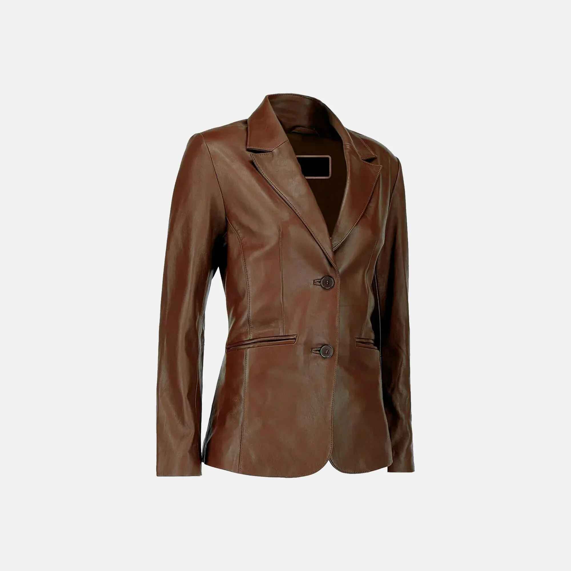Women's Brown Lavinia Luster Double-Breasted Leather Blazer