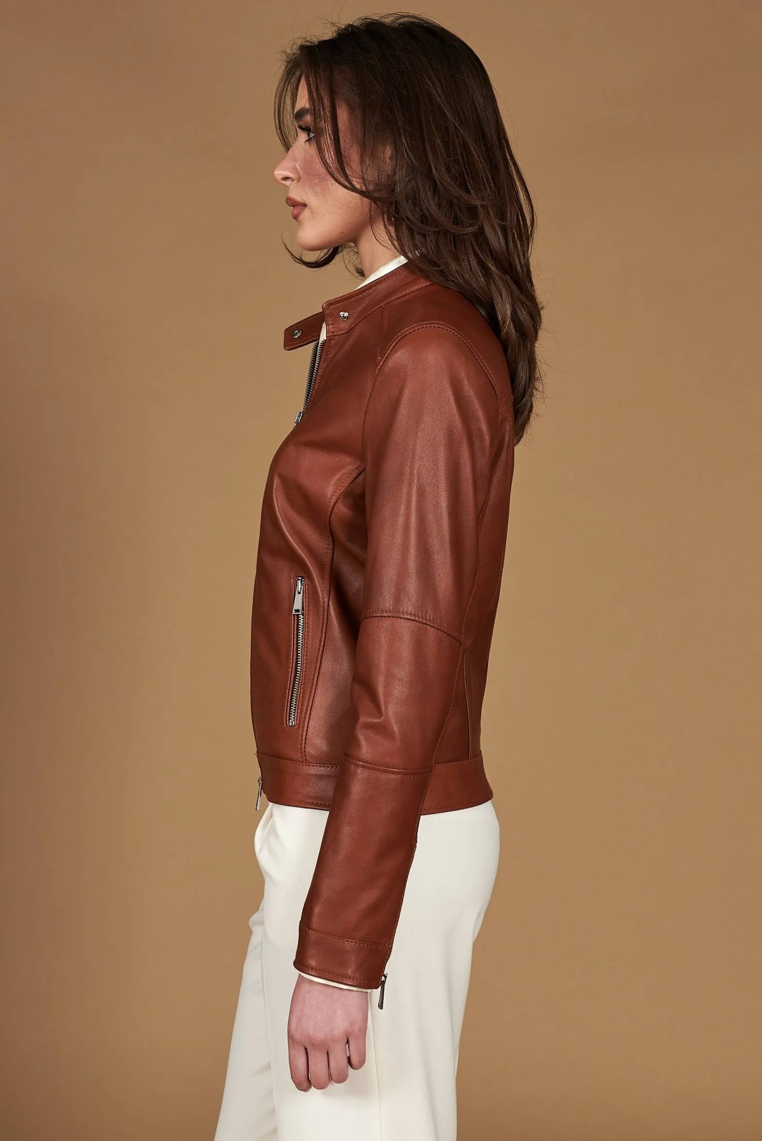 Women's Brown Leather Biker Jacket