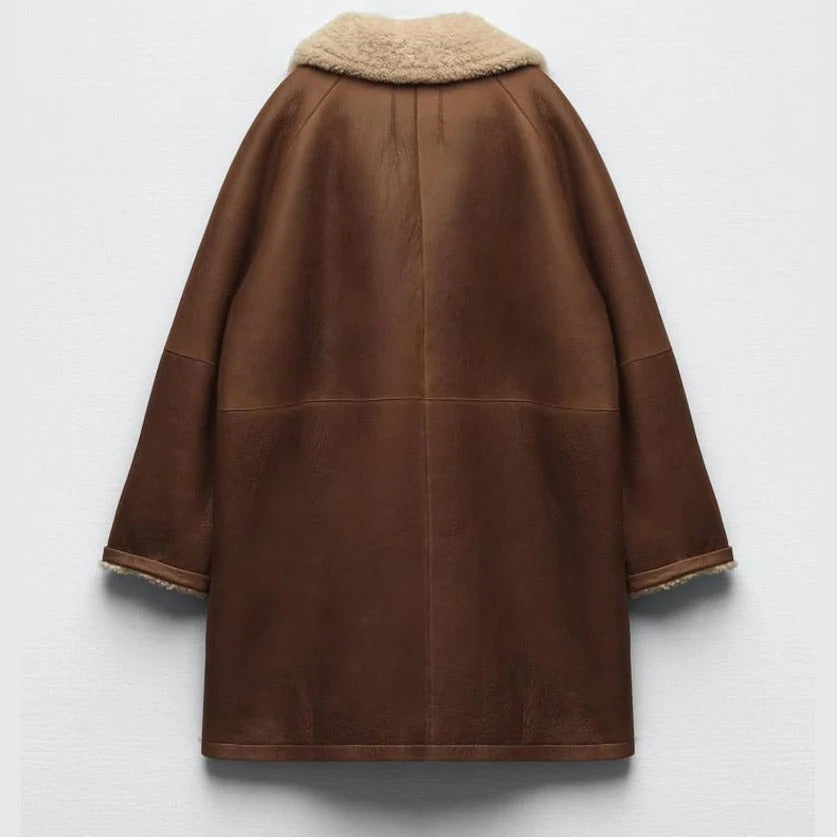 Women's Brown RAF Sheepskin Shearling Coat