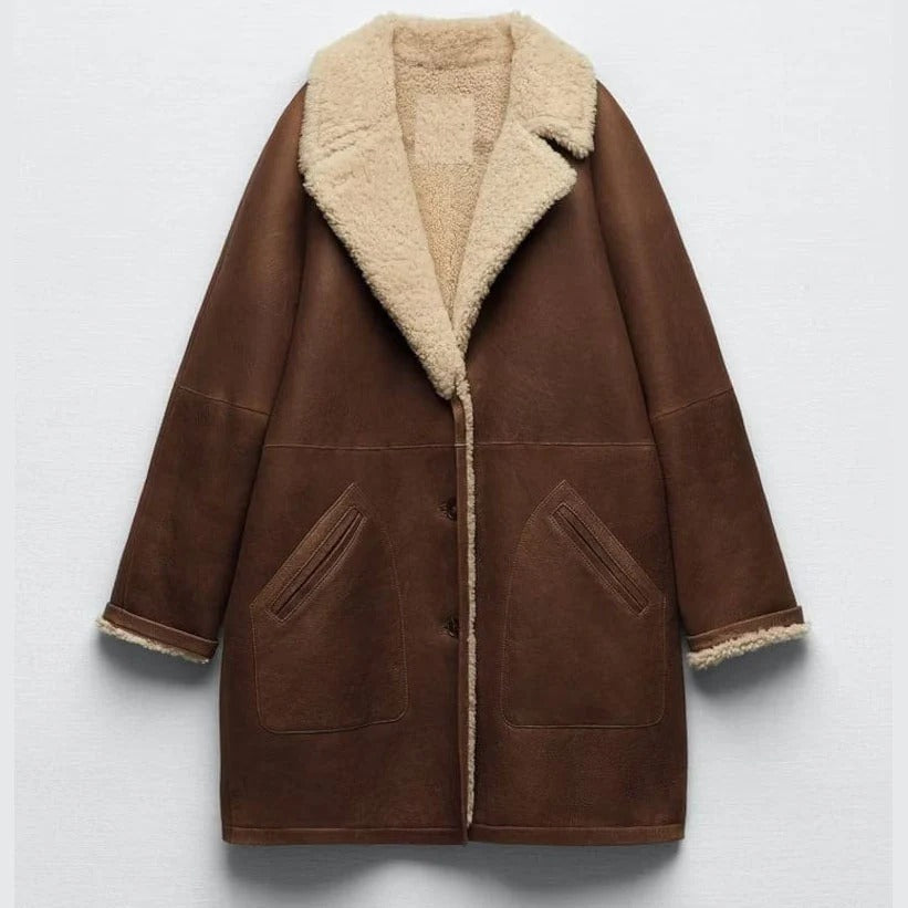 Women's Brown RAF Sheepskin Shearling Coat