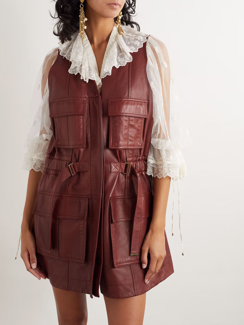 Women's Buckled Leather Vest