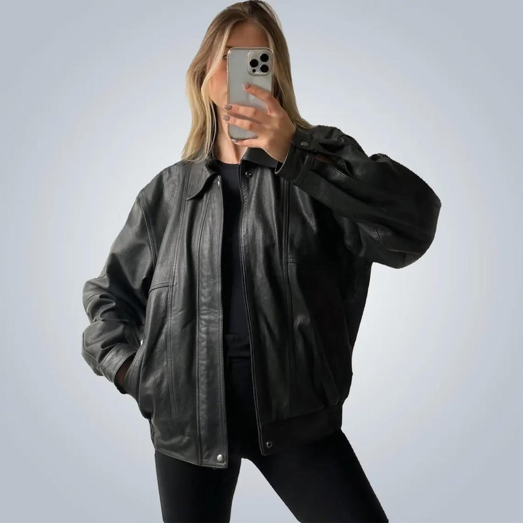 Women's Casual Sheepskin Oversized Leather Jacket