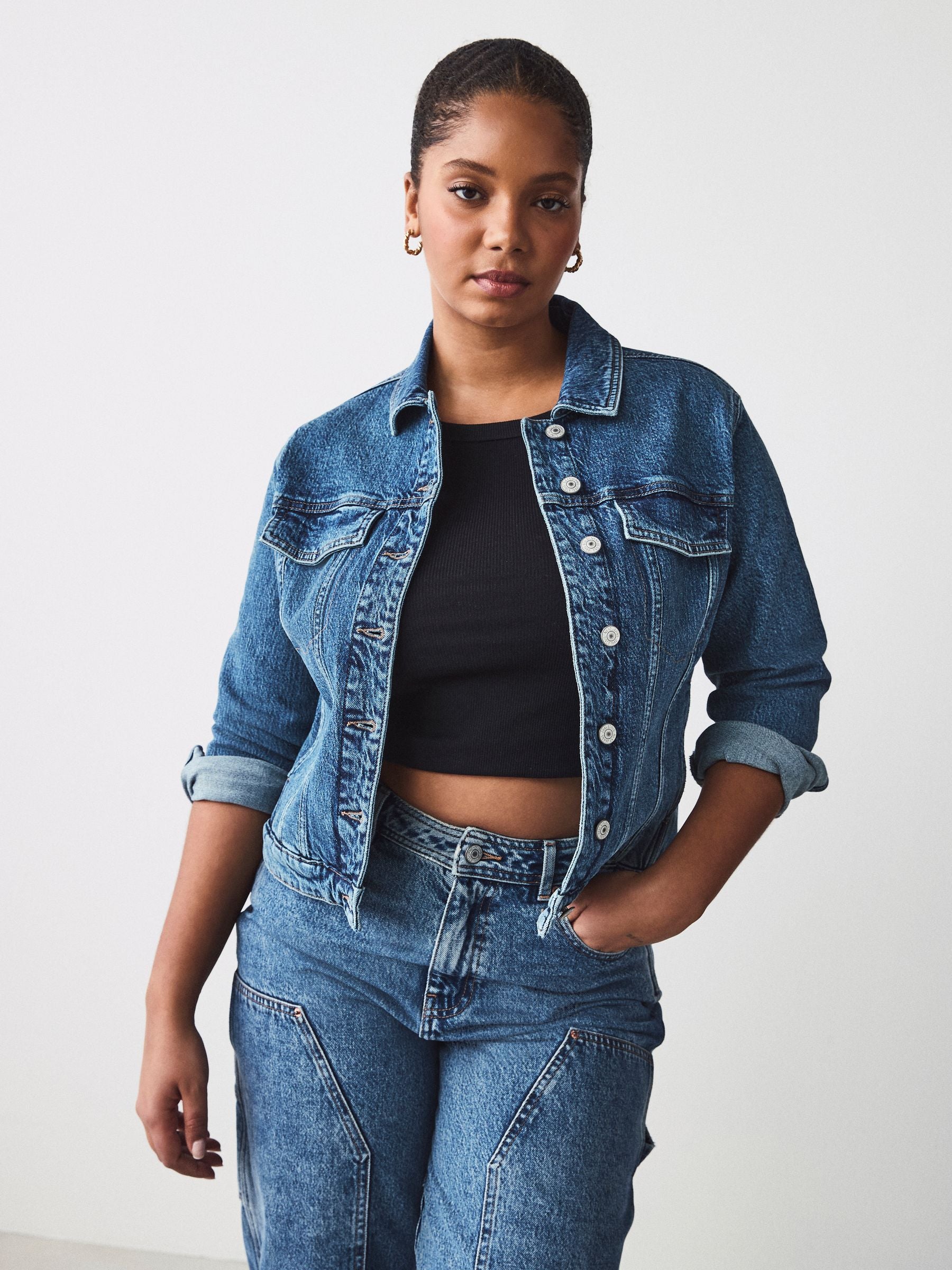 Women's Cotton Blend Dark Blue Denim Jacket